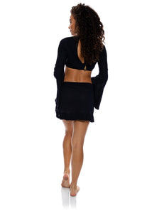 Ruffle Sarong Mini Skirt Black