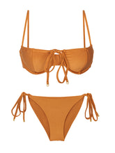 Charger l'image dans la galerie, Product Front: Rio De Sol Ensemble Set Shimmer-Nocciola Balconet-Tie Cheeky-Tie-Gold
