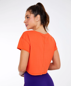 Model Back: Alto Giro Fitness Haut T-Shirt Cropped Skin Fit Gym Laranja Pitanga