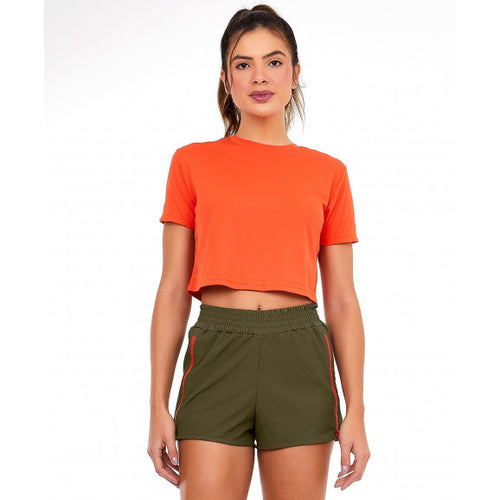 Model Front: Alto Giro Fitness Haut T-Shirt Skin Fit Cropped 1983 Laranja Pitanga