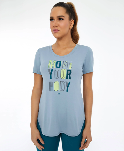 Model Front: Alto Giro Fitness Haut T-Shirt Skin Fit Inspiracional Cinza Wind
