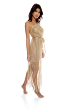 Charger l&#39;image dans la galerie, Image 03: Luli Fama Vêtement De Plage Cross Halter Long Fringe Dress Gold Rush

