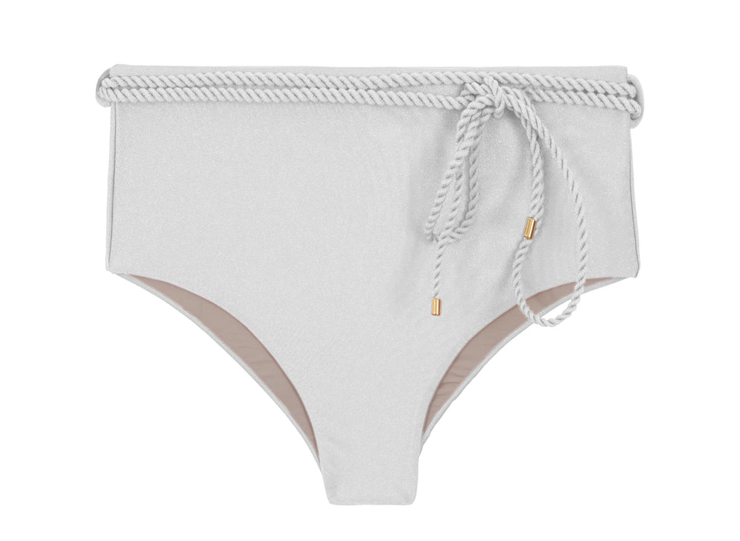 Product Front: Rio De Sol Bas Bottom Shimmer-White Belted-High-Waist