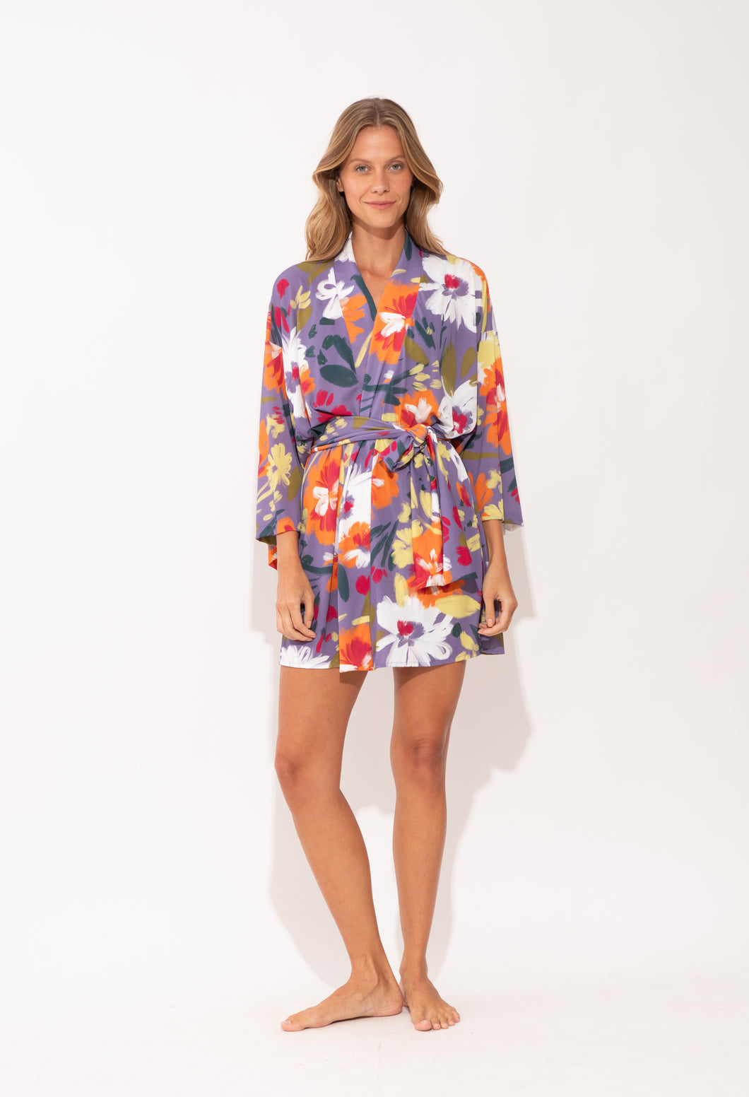 Model Front: Rio De Sol Robe De Plage Garden-Flower Kimono
