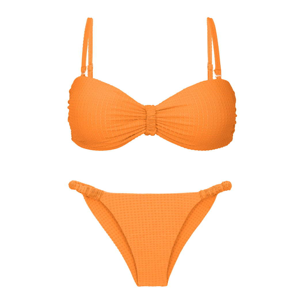 Product Front: Rio De Sol Ensemble Set Dots-Mango Bandeau-Crispy Cheeky-Crispy