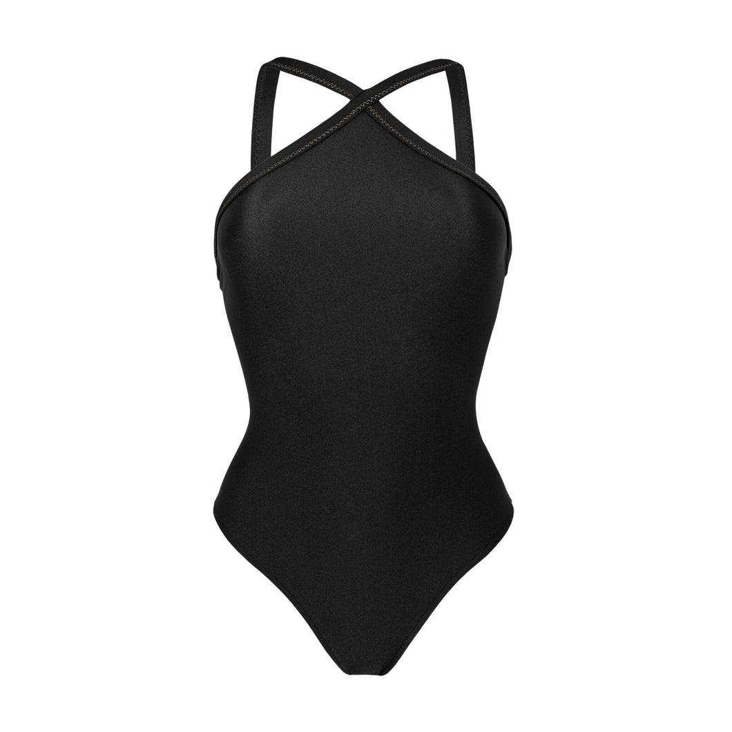 Product Front: Rio De Sol Une Pièce Shimmer-Black High-Neck