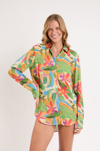 Model Front: Rio De Sol Haut De Plage Tropical Shirt Greta
