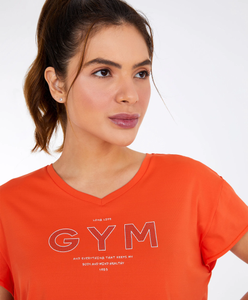T-Shirt Cropped Skin Fit Gym Laranja Pitanga