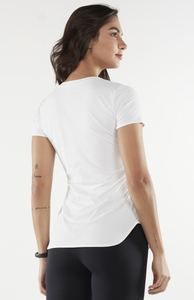 T-Shirt Skin Fit Alongada Gola V Branco