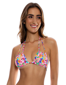 Top Multi Floral Blossoms Electric Coral